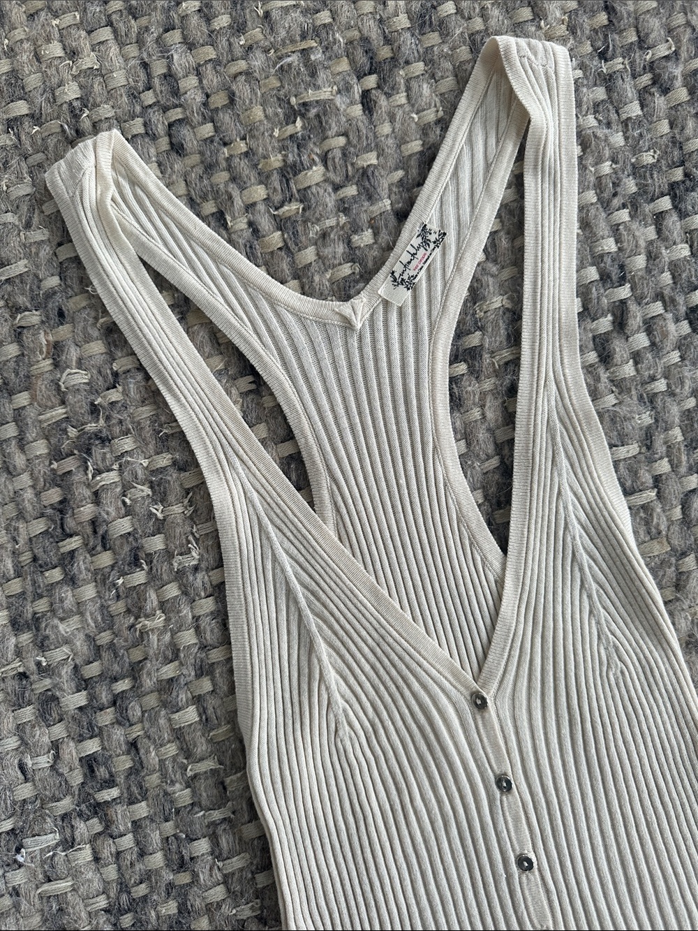 Free People Cream Ribbed Button-Front Racerback Tank - Picture 5 of 6